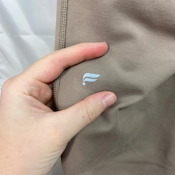 Fabletics women's tan powerhold tummy control stretch athletic active leggings L - Picture 4 of 9